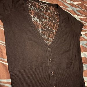 Nicole benisti Black cardigan with lace detail on the back.